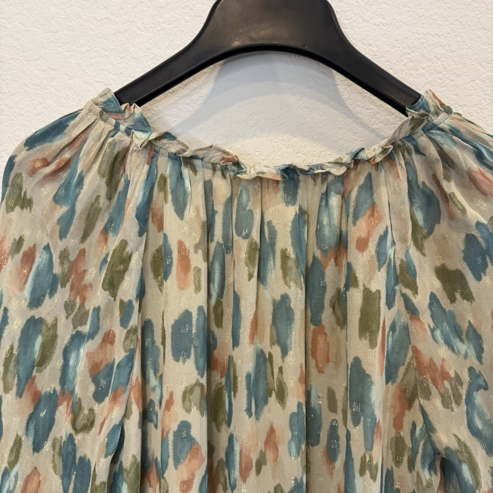 Ramy Brook Taryn Abstract Print Metallic Dot Blouse Size Medium - Picture 9 of 11